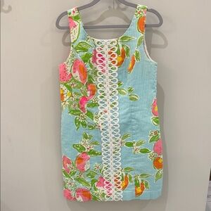Lilly Pulitzer Blue, Pink, & Green Print Shift Dress with Neckline Detail